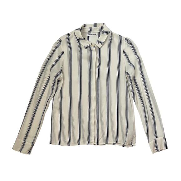 Reformation Violet Long Sleeve Striped Button Down Blouse - Blue + White - Sz L - Picture 3 of 7